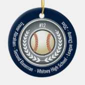 Baseball Champion Player School Silver Grey Blue Keramisch Ornament (Voorkant)
