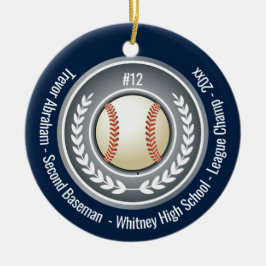 Baseball Champion Player School Silver Grey Blue Keramisch Ornament