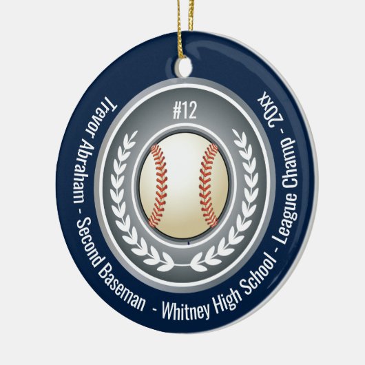 Baseball Champion Player School Silver Grey Blue Keramisch Ornament (Links)