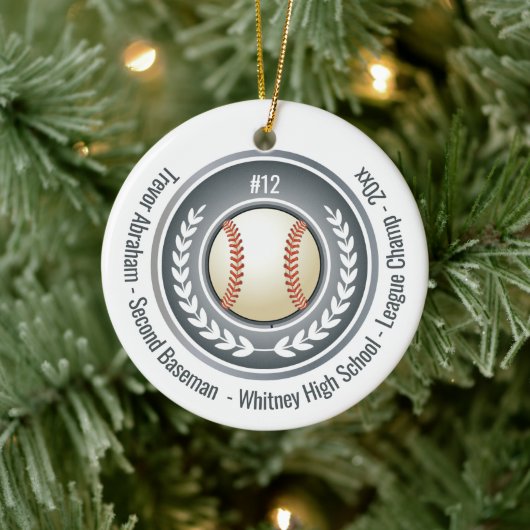 Baseball Champion Player School Silver Grey Keramisch Ornament (Boom)
