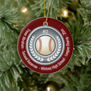 Baseball Champion Player School Silver Grey Red Keramisch Ornament