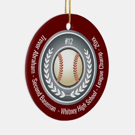 Baseball Champion Player School Silver Grey Red Keramisch Ornament (Rechts)