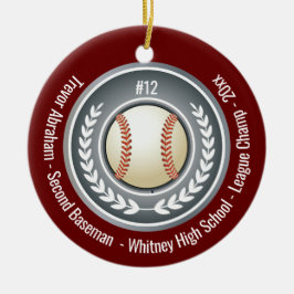 Baseball Champion Player School Silver Grey Red Keramisch Ornament