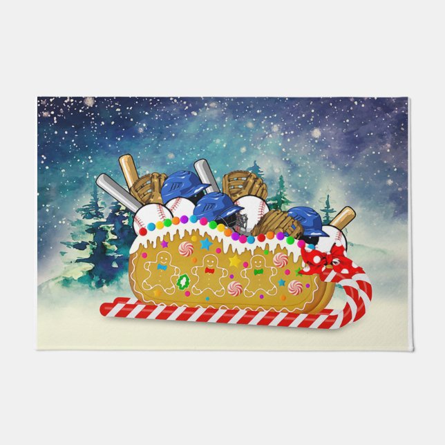 Baseball Christmas Doormat, Lovely Christmas Gift Deurmat (Voorkant)