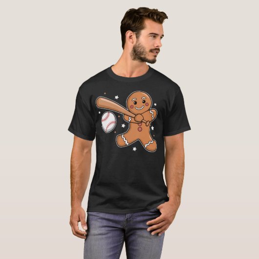 Baseball Christmas Gingerbread Man Baseball Xmas F T-shirt (Voorkant volledig)