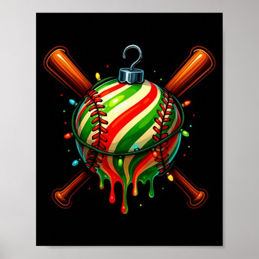 Baseball Christmas Ice Cream Drip Baseball Dripng Poster (Voorkant)
