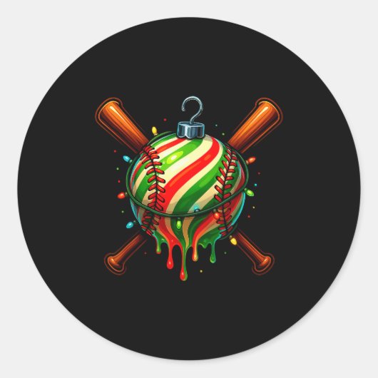 Baseball Christmas Ice Cream Drip Baseball Dripng  Ronde Sticker (Voorkant)