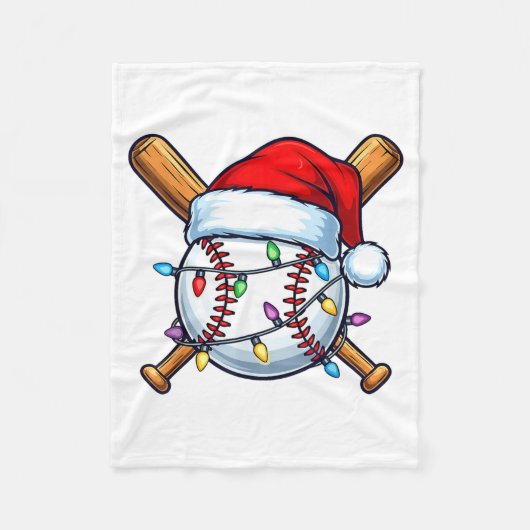 Baseball Christmas Lights Santa Christmas Baseball Fleece Deken (Voorkant)