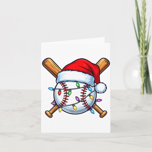 Baseball Christmas Lights Santa Christmas Baseball Kaart (Voorkant)
