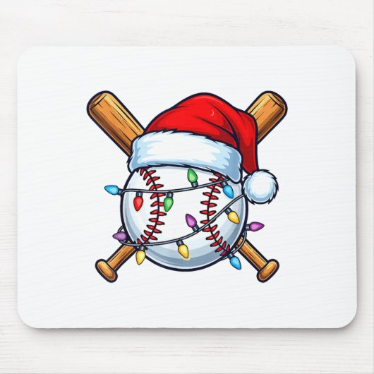 Baseball Christmas Lights Santa Christmas Baseball Muismat (Voorkant)