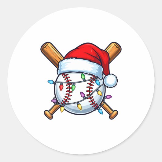 Baseball Christmas Lights Santa Christmas Baseball Ronde Sticker (Voorkant)