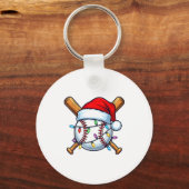 Baseball Christmas Lights Santa Christmas Baseball Sleutelhanger (Voorkant)