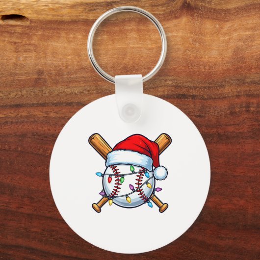 Baseball Christmas Lights Santa Christmas Baseball Sleutelhanger (Voorkant)