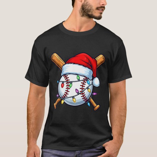 Baseball Christmas Lights Santa Christmas Baseball T-shirt (Voorkant)