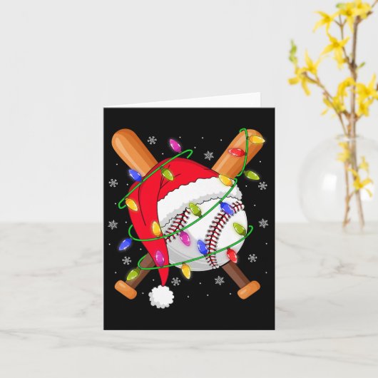 Baseball Christmas Lights Santa Hat Baseball Playe Kaart (Gele Bloem)