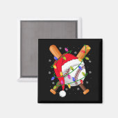 Baseball Christmas Lights Santa Hat Baseball Playe Magneet (Voorkant / Achterkant)