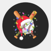 Baseball Christmas Lights Santa Hat Baseball Playe Ronde Sticker (Voorkant)