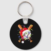 Baseball Christmas Lights Santa Hat Baseball Playe Sleutelhanger (Voorkant)