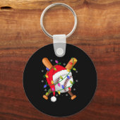 Baseball Christmas Lights Santa Hat Baseball Playe Sleutelhanger (Voorkant)
