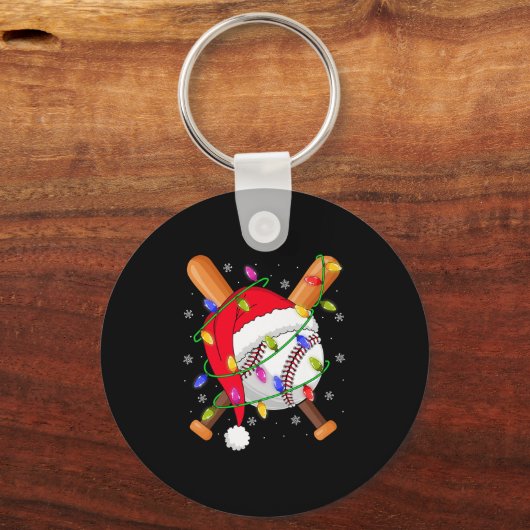 Baseball Christmas Lights Santa Hat Baseball Playe Sleutelhanger (Voorkant)