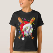 Baseball Christmas Lights Santa Hat Baseball Playe T-shirt (Voorkant)
