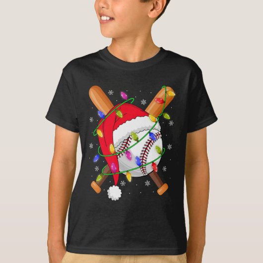 Baseball Christmas Lights Santa Hat Baseball Playe T-shirt (Voorkant)