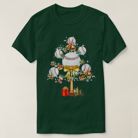 Baseball Christmas Lights Tree Balls Xmas Snow  T-shirt (Design voorkant)