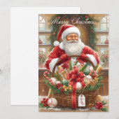 Baseball Christmas  Santa Claus and gift basket Feestdagenkaart (Voorkant / Achterkant)