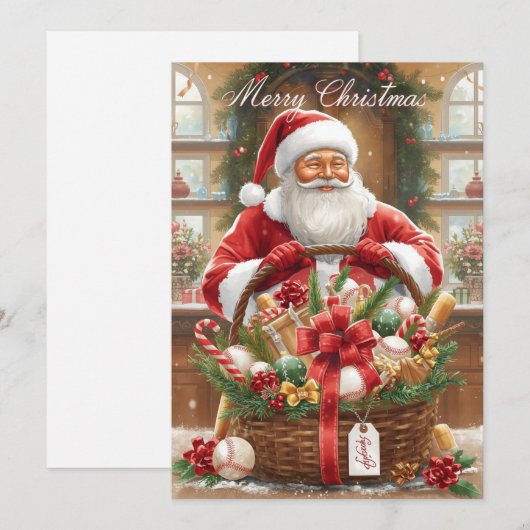 Baseball Christmas  Santa Claus and gift basket Feestdagenkaart (Voorkant / Achterkant)