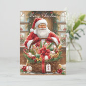 Baseball Christmas  Santa Claus and gift basket Feestdagenkaart (Staand voorkant)
