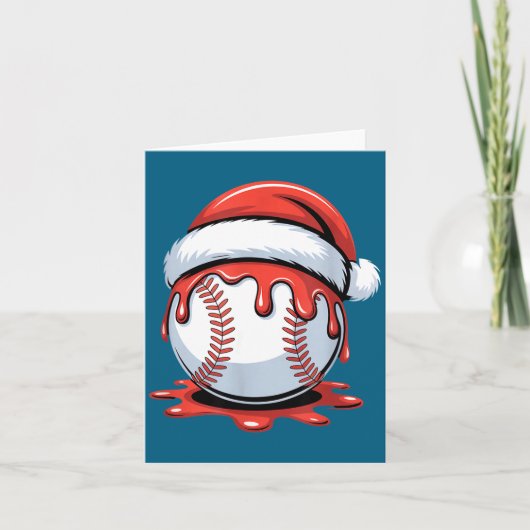 Baseball Christmas Santa Hat Dripng Festive Holida Kaart (Voorkant)