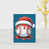 Baseball Christmas Santa Hat Dripng Festive Holida Kaart (Gele Bloem)