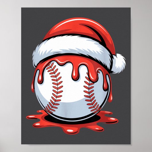 Baseball Christmas Santa Hat Dripng Festive Holida Poster (Voorkant)