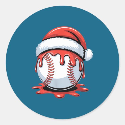Baseball Christmas Santa Hat Dripng Festive Holida Ronde Sticker (Voorkant)