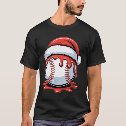 Baseball Christmas Santa Hat Dripng Festive Holida T-shirt (Voorkant)
