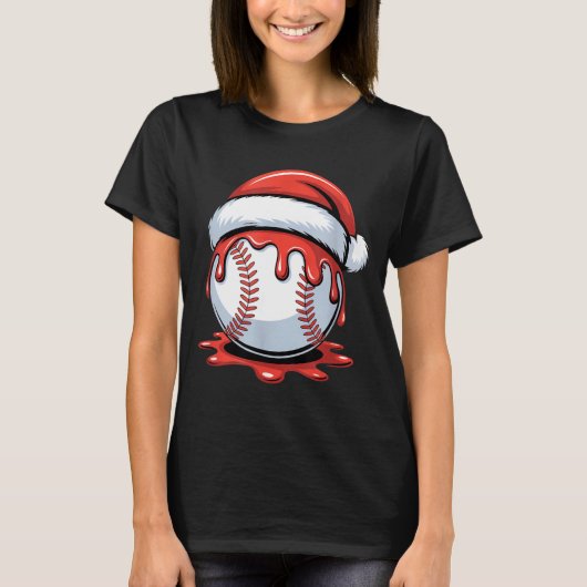 Baseball Christmas Santa Hat Dripng Festive Holida T-shirt (Voorkant)