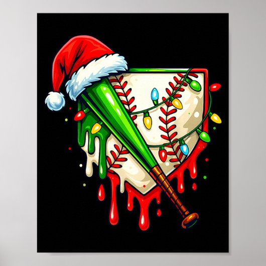 Baseball Christmas Santa Hat Dripng Ice Cream Xmas Poster (Voorkant)