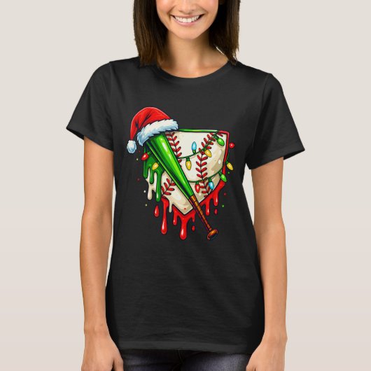 Baseball Christmas Santa Hat Dripng Ice Cream Xmas T-shirt (Voorkant)