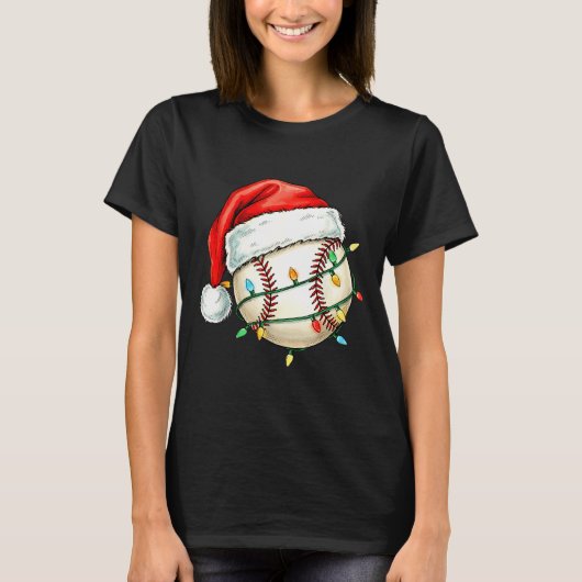 Baseball Christmas Shirt Funny Santa Hat Srt Men K (Voorkant)