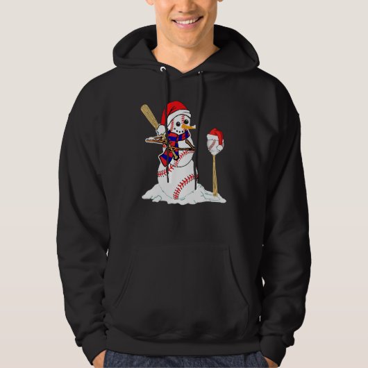 Baseball Christmas Snowman Playing Baseball Hoodie (Voorkant)