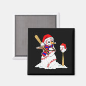 Baseball Christmas Snowman Playing Baseball  Magneet (Voorkant / Achterkant)
