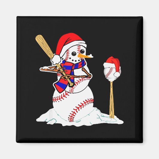 Baseball Christmas Snowman Playing Baseball  Magneet (Voorkant)