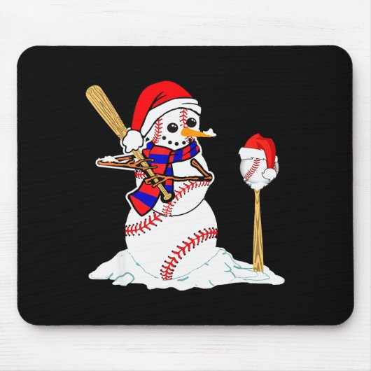 Baseball Christmas Snowman Playing Baseball  Muismat (Voorkant)