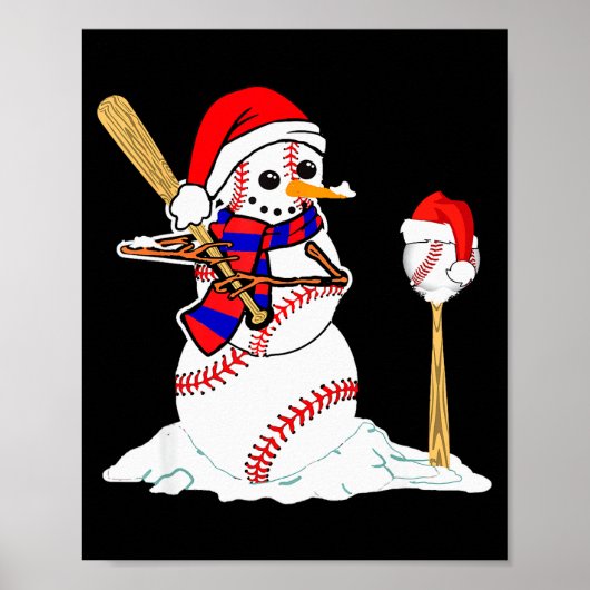 Baseball Christmas Snowman Playing Baseball Poster (Voorkant)