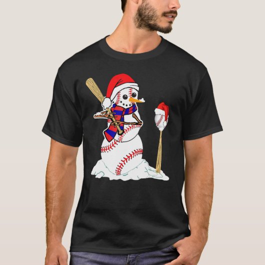 Baseball Christmas Snowman Playing Baseball T-shirt (Voorkant)