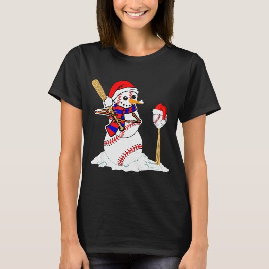 Baseball Christmas Snowman Playing Baseball T-shirt (Voorkant)