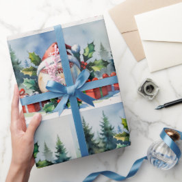 Baseball Christmas themed with Santa Hat  Cadeaupapier