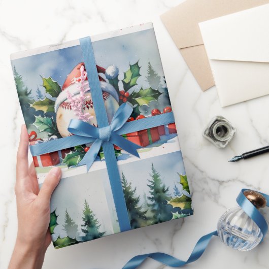 Baseball Christmas themed with Santa Hat  Cadeaupapier (Geschenken)