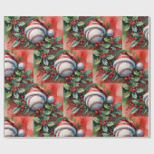 Baseball Christmas themed with Santa Hat  Cadeaupapier (Vlak)