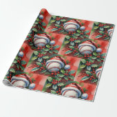 Baseball Christmas themed with Santa Hat  Cadeaupapier (Uitgerold)